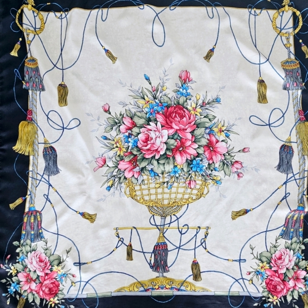 Vintage Luxury XLarge Silk Royal Baroque Floral Printed Scarve